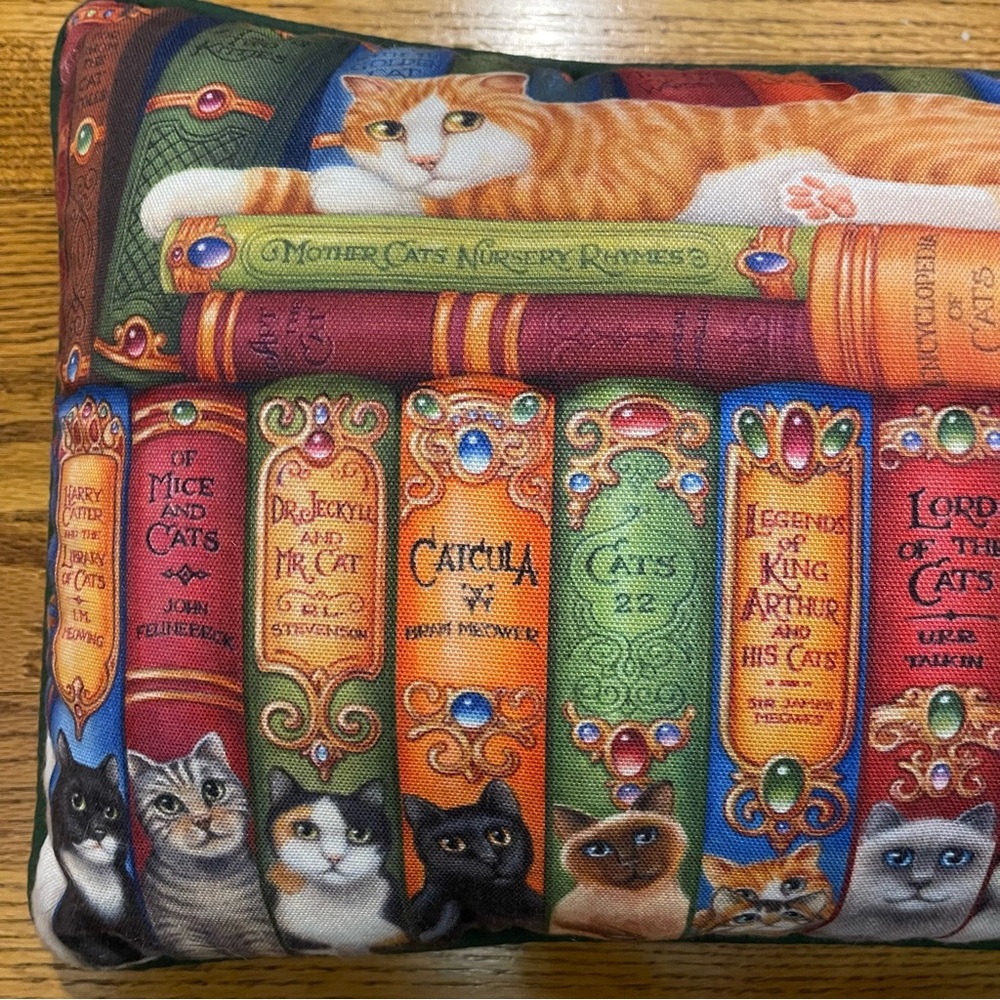 Humorous Whimsical Vibrant Cats and Library Books Decorative Pillow - Picture 5 of 10